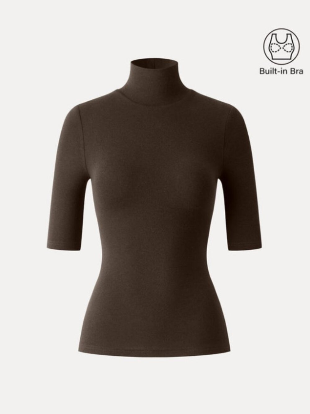 LiteWarm Essential Turtleneck Elbow Length Sleeve Built-In Bra Top